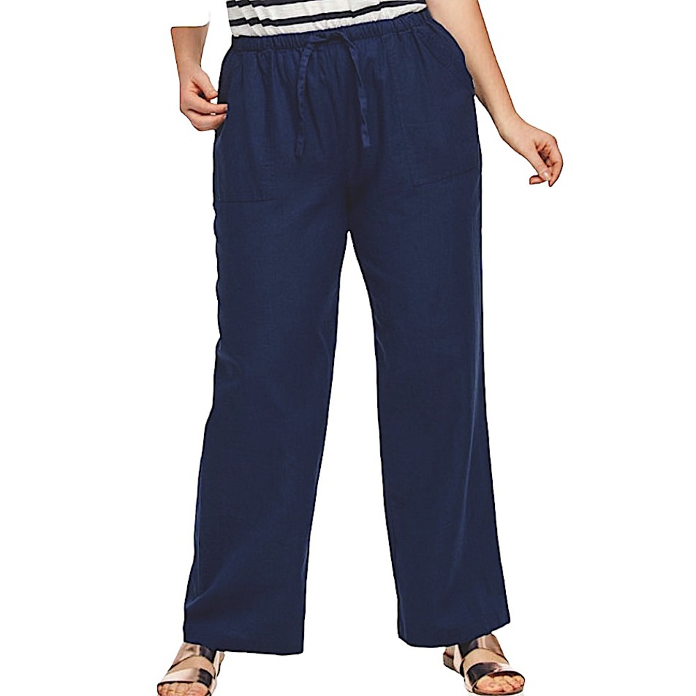 New Jessica London Navy Blue Linen Blend Drawstring Pants Plus Size 22 Tall